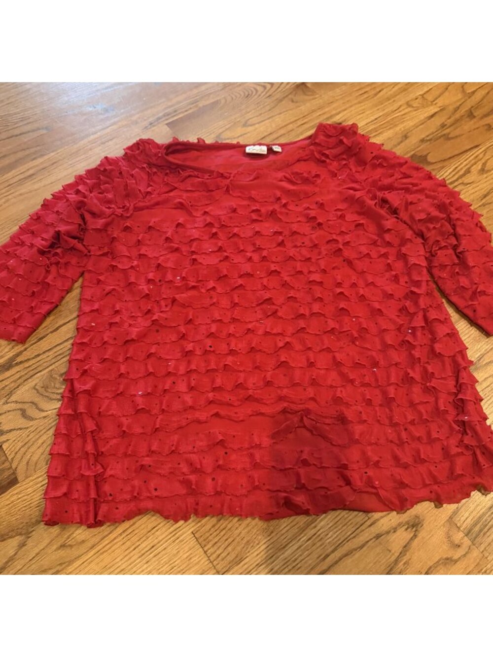 Kim Rogers Womens 3/4 Sleeve Red Ruffle Shirt 2X